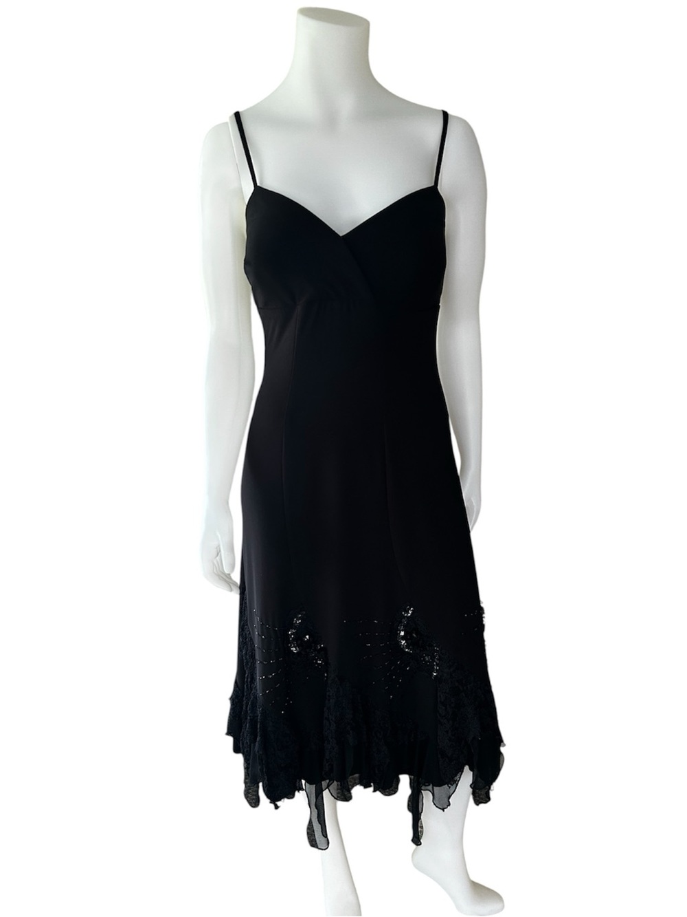 Vintage Whimsigoth Dress Size 8 Black Lace Beads Goth Dark Romantic Witchcore